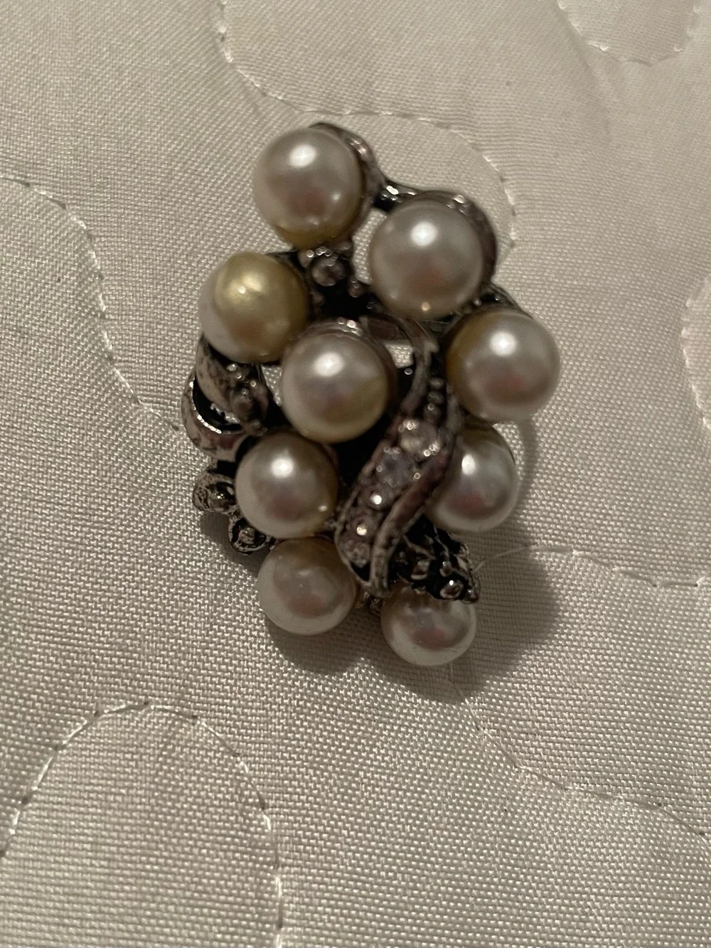 Pearl Cluster Ring in White and Cream with Silver Accents